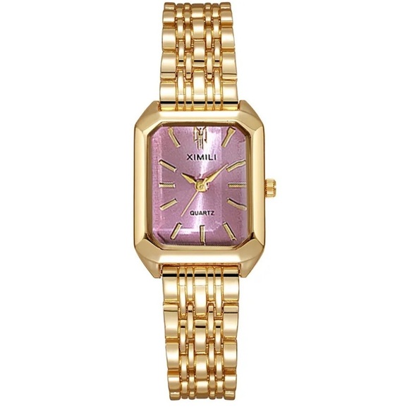Simple square Gold and Purple Women's Watch - Picture 3 of 10